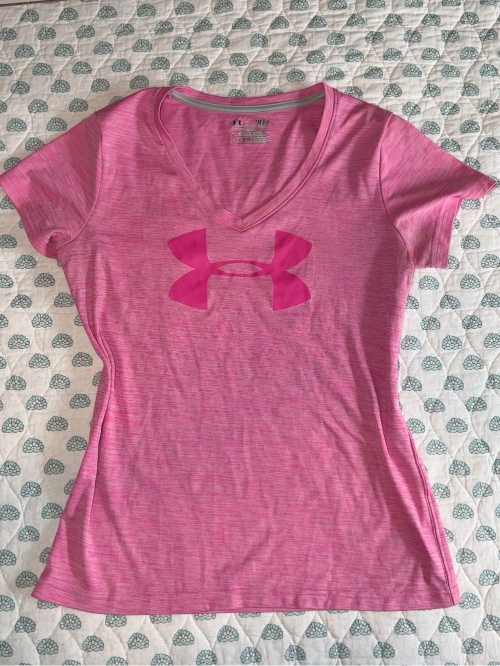 Under Armour Women's Pink V-Neck Logo Performance Tee